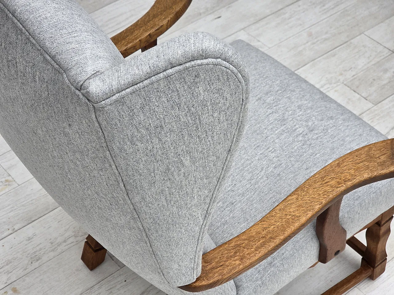 Danish high-backed armchair, wool, oak, 1950s 9