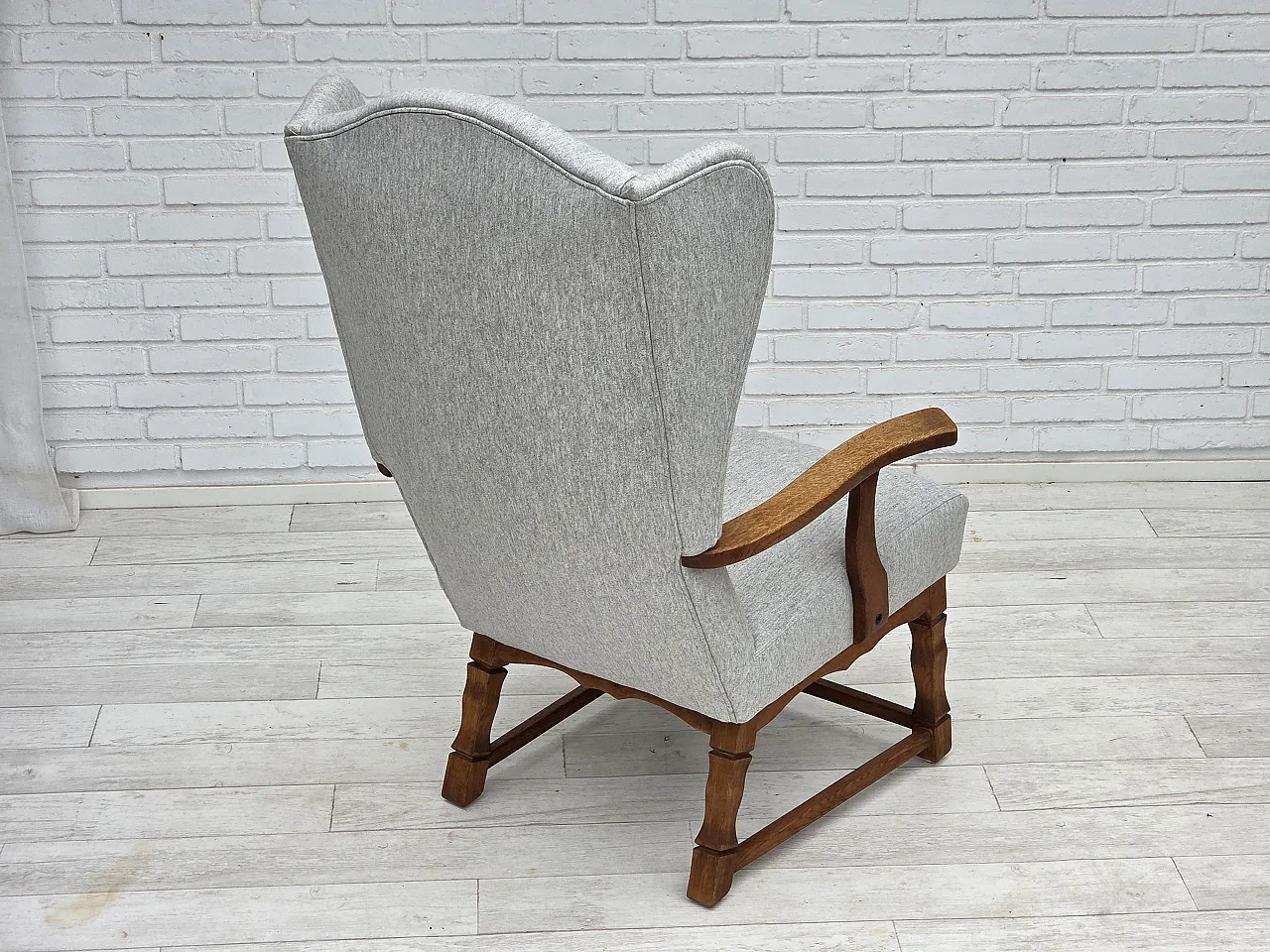 Danish high-backed armchair, wool, oak, 1950s 10