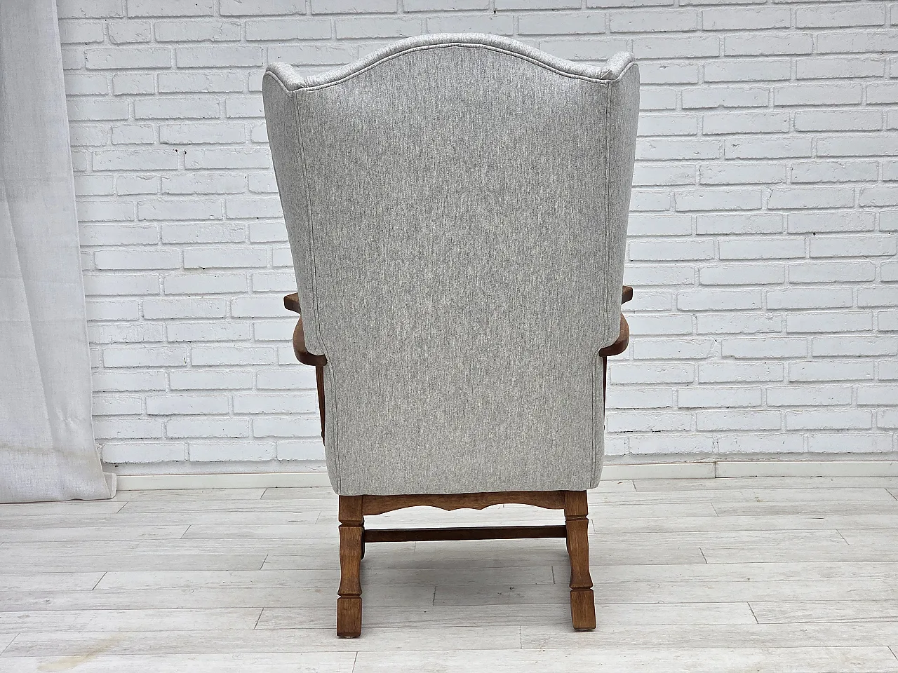 Danish high-backed armchair, wool, oak, 1950s 11