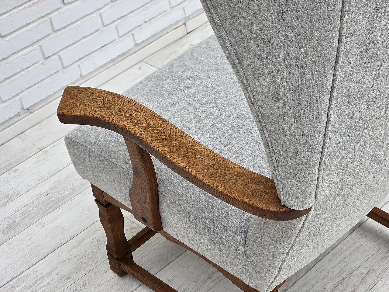 Danish high-backed armchair, wool, oak, 1950s 12