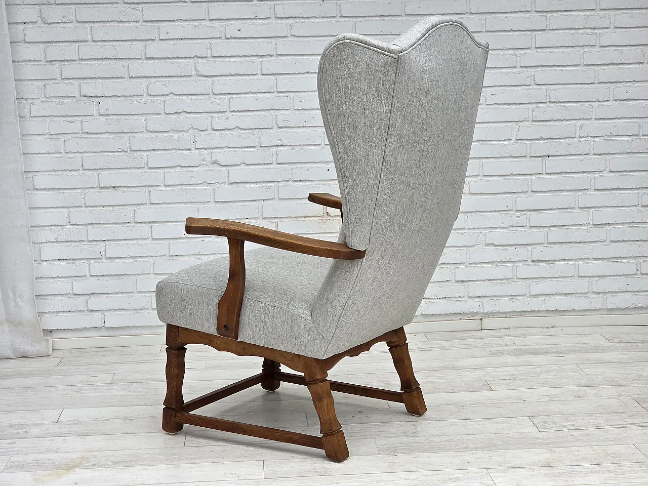 Danish high-backed armchair, wool, oak, 1950s 13