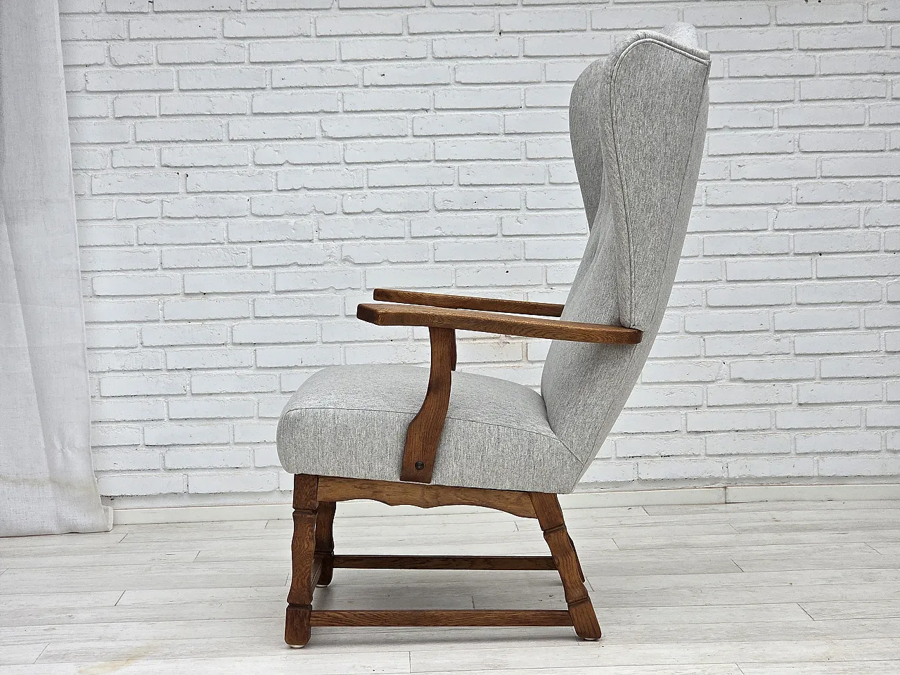Danish high-backed armchair, wool, oak, 1950s 14