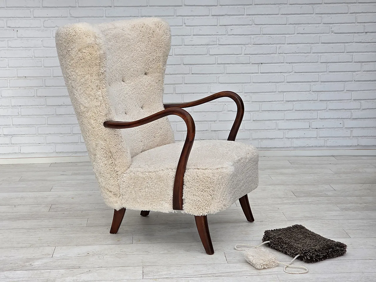 Poltrona danese di Alfred Christensen, pelle di pecora, anni '60 14
