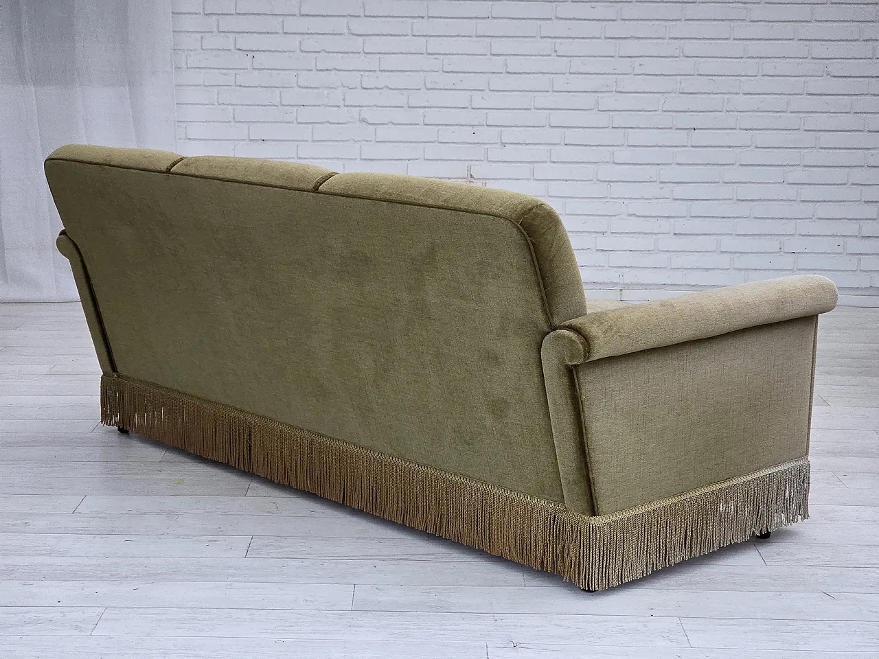 Danish 3-seater sofa, green velour, teak legs, 1970s 7
