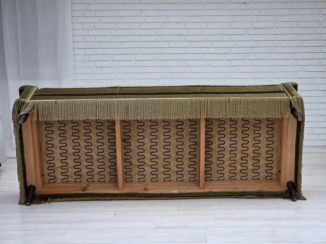 Danish 3-seater sofa, green velour, teak legs, 1970s 15