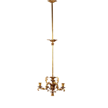 Lampadario in bronzo cesellato e dorato, '900