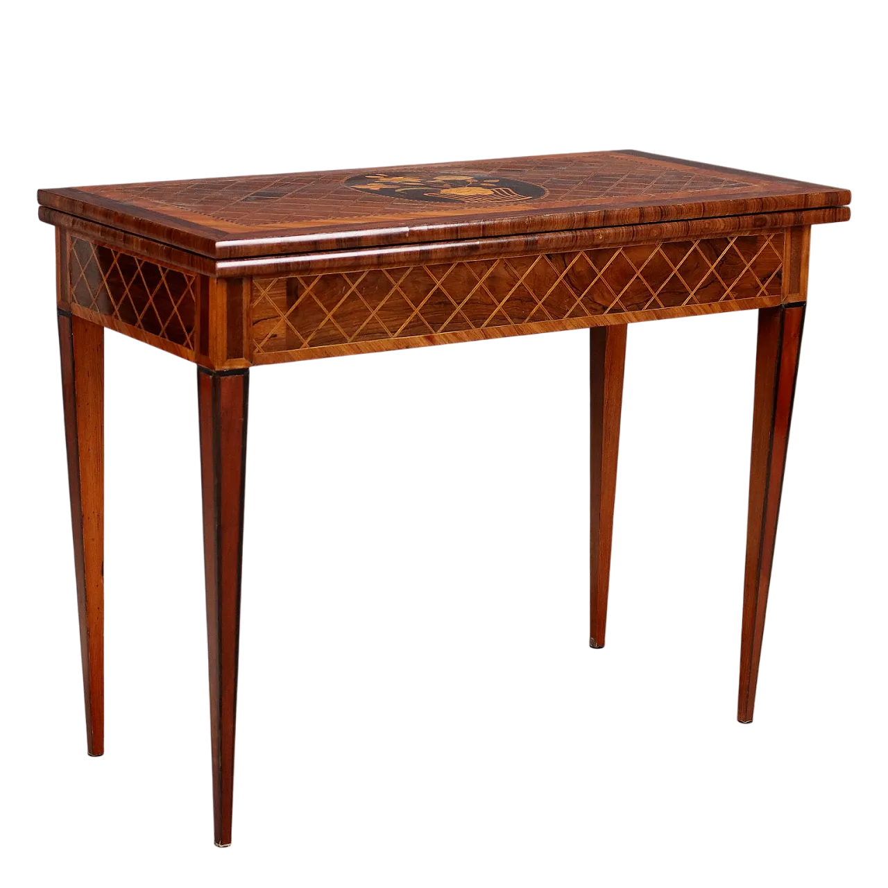 Tavolo da gioco impiallacciato in palissandro e mogano, '700 11