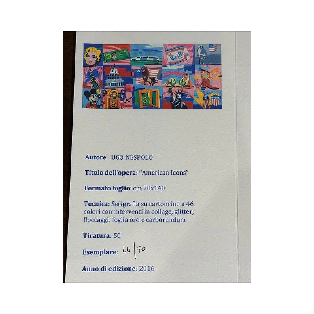 Ugo Nespolo, American Icons, serigrafia polimaterica, anni 2000 8