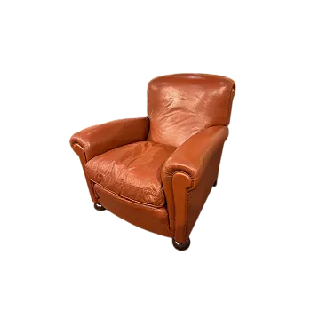 Poltrona in pelle marrone, fine '900