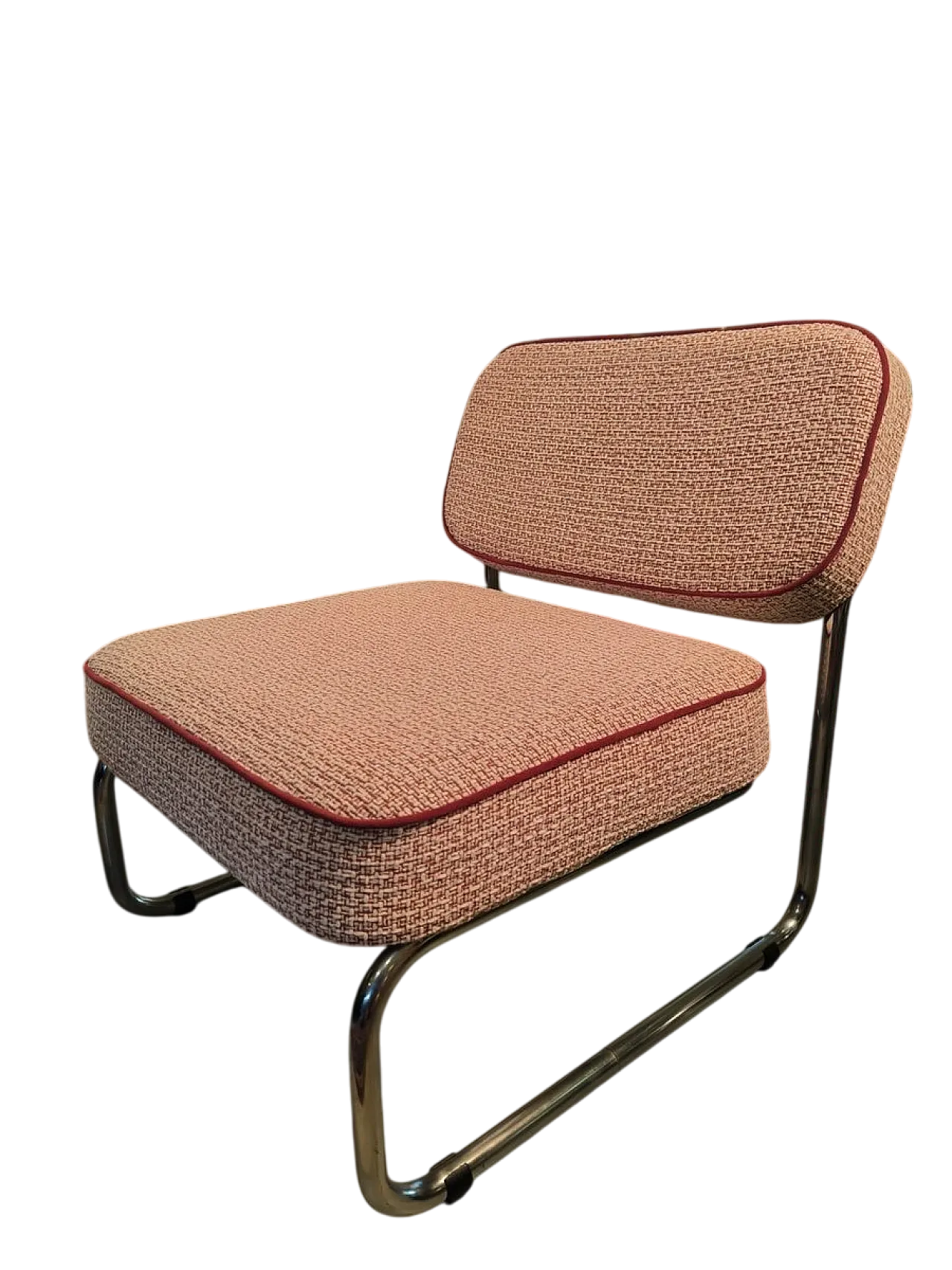 Pair of steel lounge chairs with fabric, 1970s 14