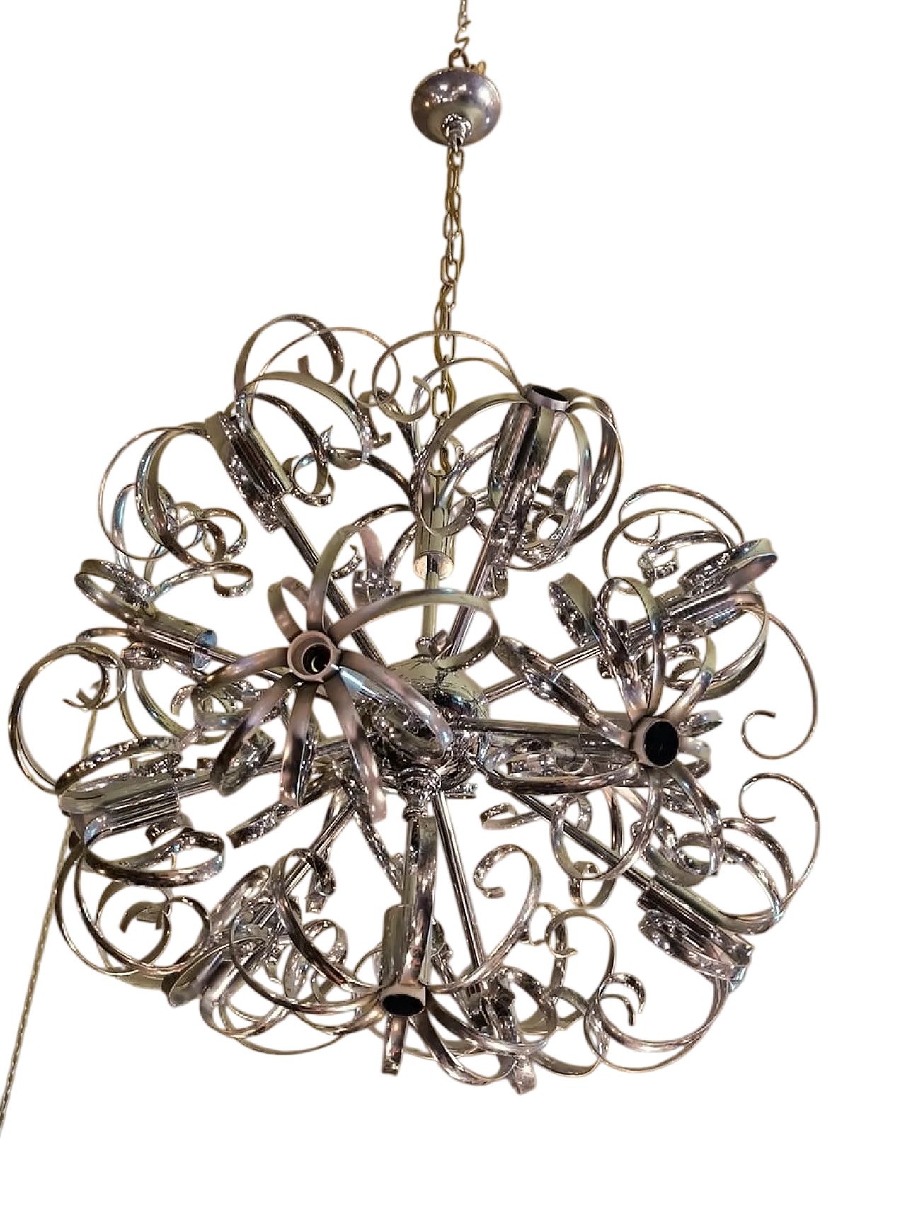 Lampadario Sputnik in acciaio, anni '70 7