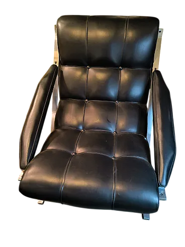 Lounge chair in steel with black leather, 1970s