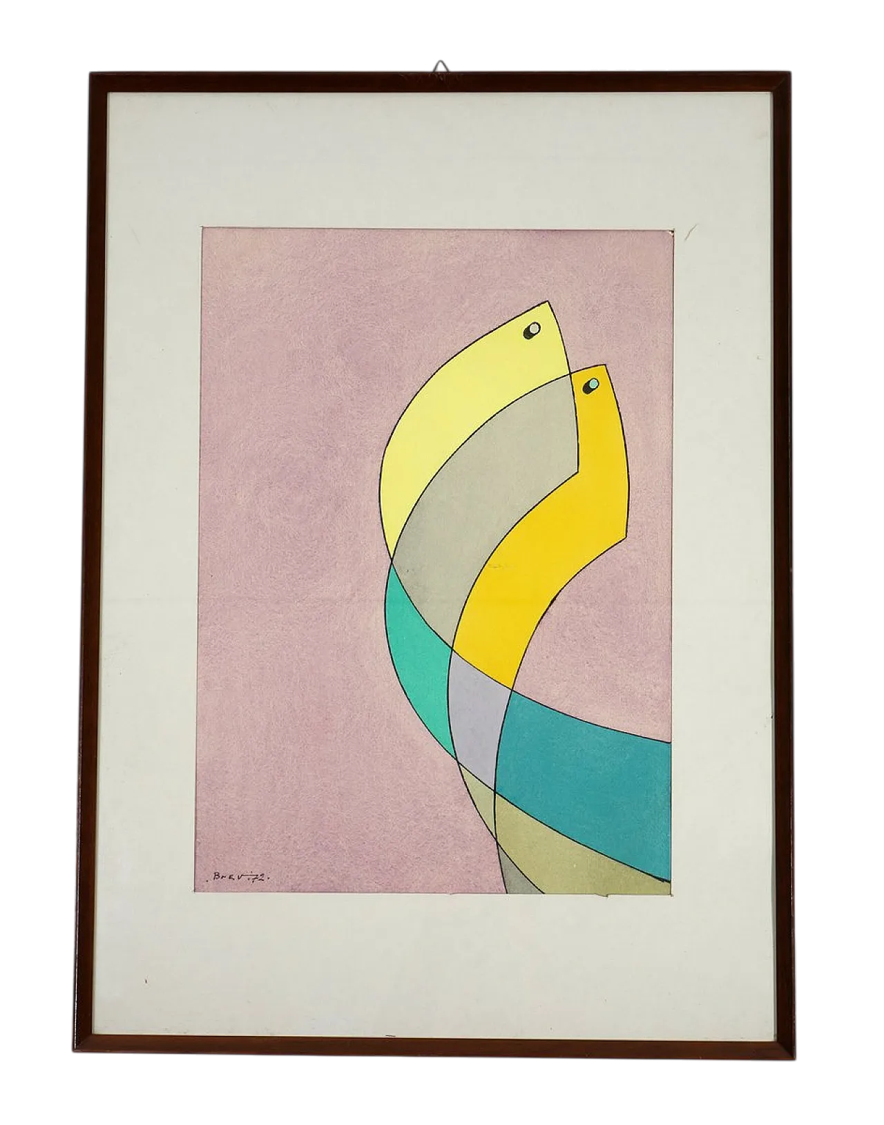 Vittorio Brevi, composizione astratta, opera su carta, anni '70 9