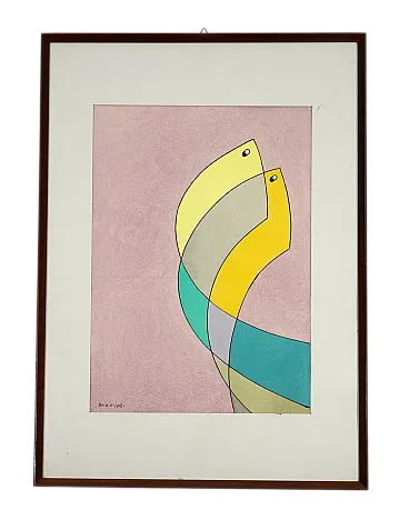 Vittorio Brevi, composizione astratta, opera su carta, anni '70