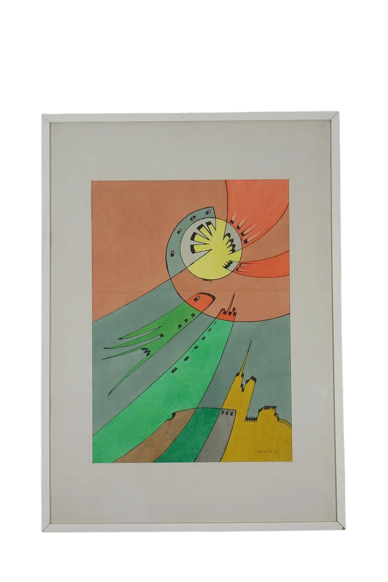 Vittorio Bravi, Composizione, opera su carta con cornice, anni '70 9