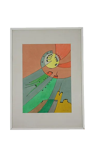 Vittorio Bravi, Composizione, opera su carta con cornice, anni '70