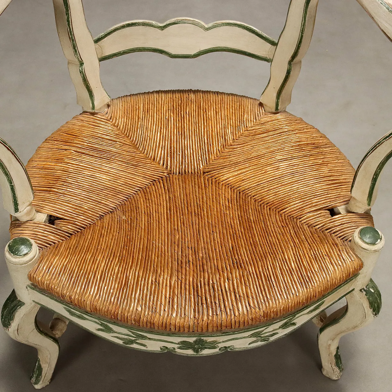 Coppia di poltroncine in legno laccatostile tardo barocco, fine '800 5