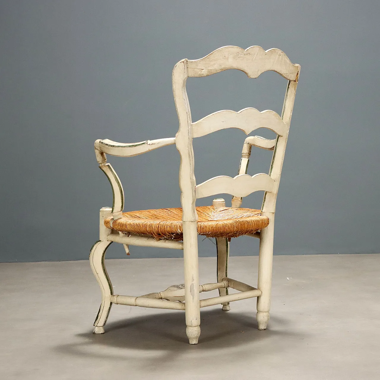 Coppia di poltroncine in legno laccatostile tardo barocco, fine '800 10