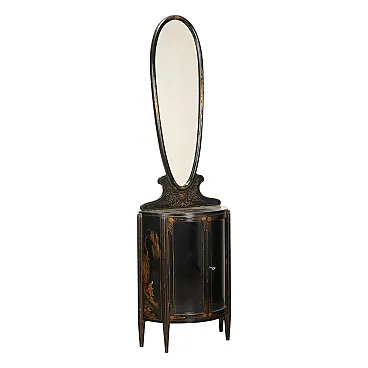 Chinoiserie style vanity showcase demi lune with mirror, 20th century