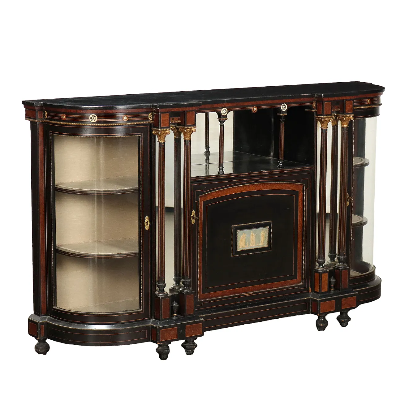 Credenza inglese in legno ebanizzato con applicazioni in bronzo dorato 1