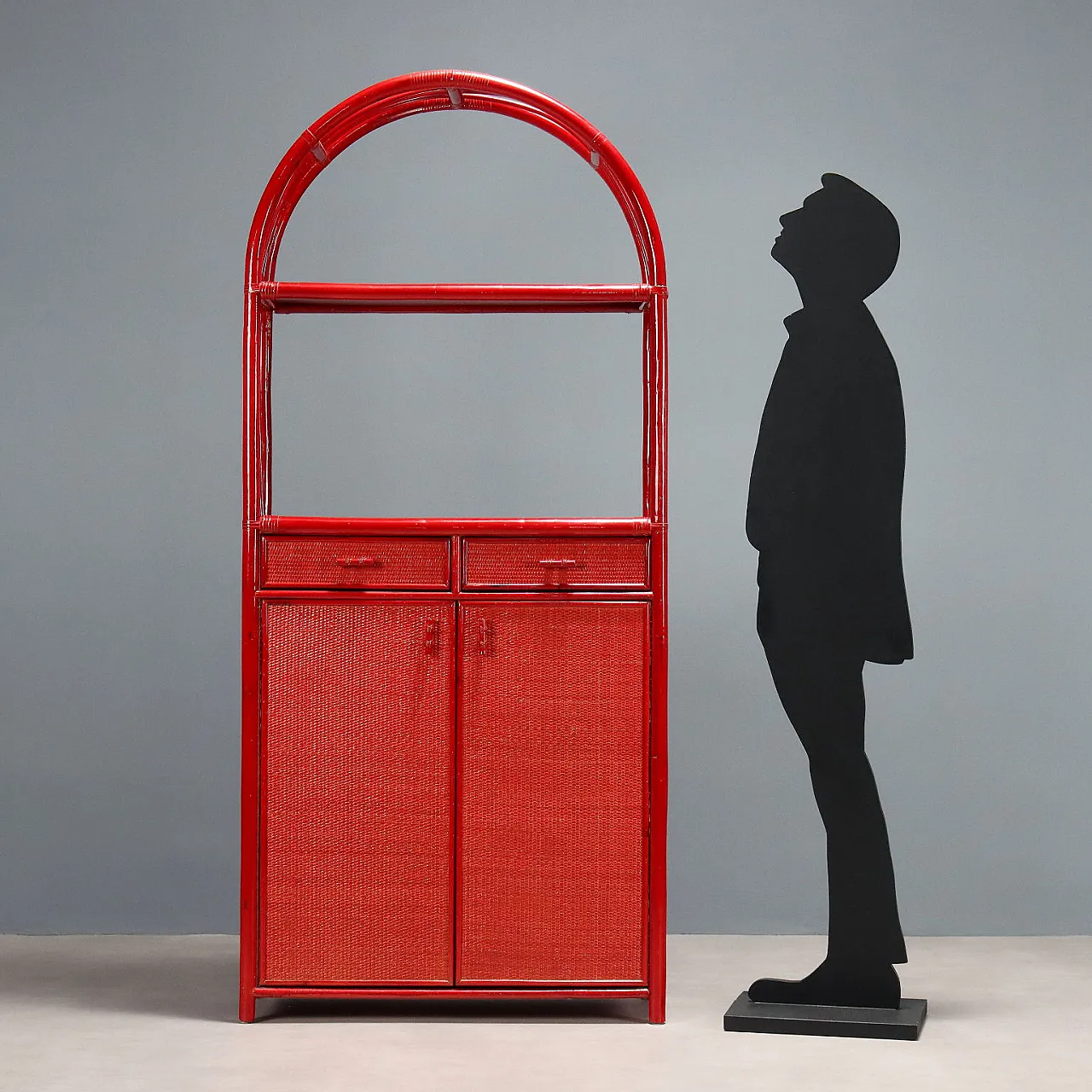 Red bamboo bookcase, 1980s 2