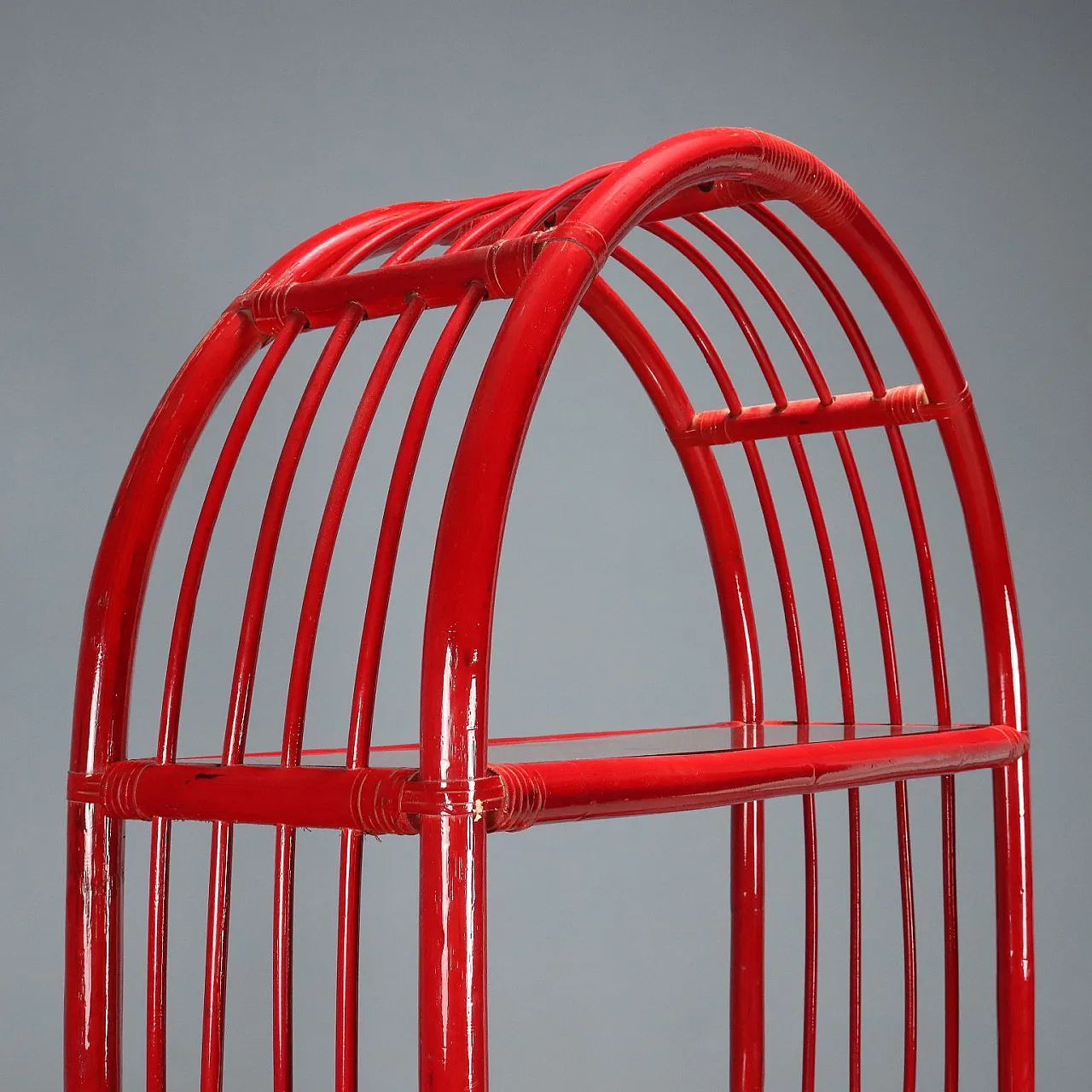 Red bamboo bookcase, 1980s 3