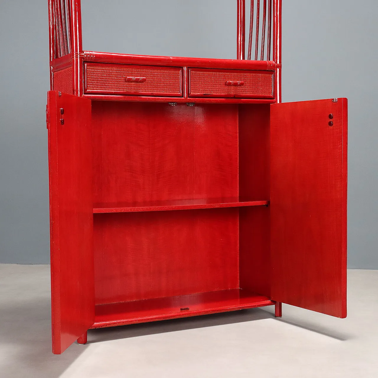 Red bamboo bookcase, 1980s 5