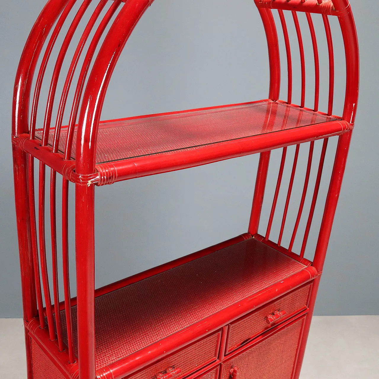 Red bamboo bookcase, 1980s 6
