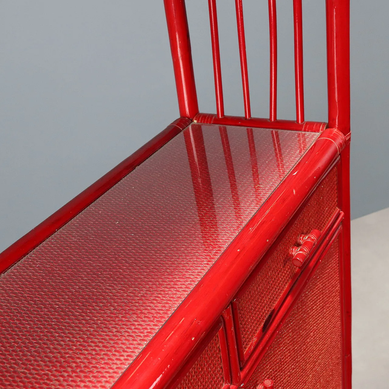 Red bamboo bookcase, 1980s 7