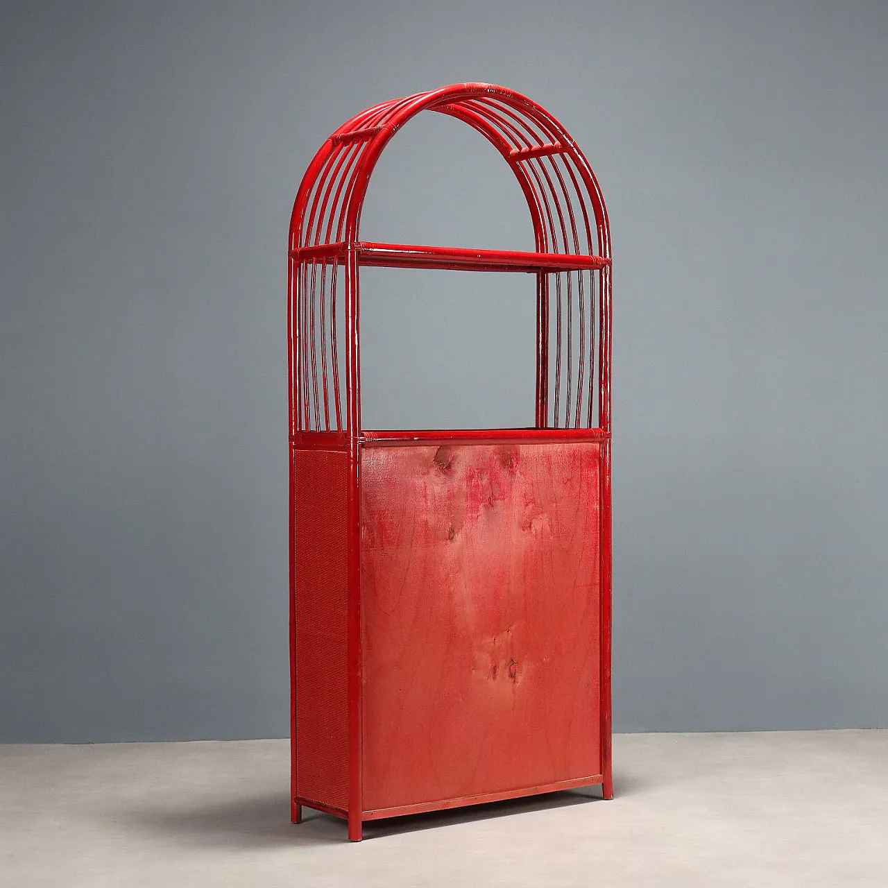 Red bamboo bookcase, 1980s 9