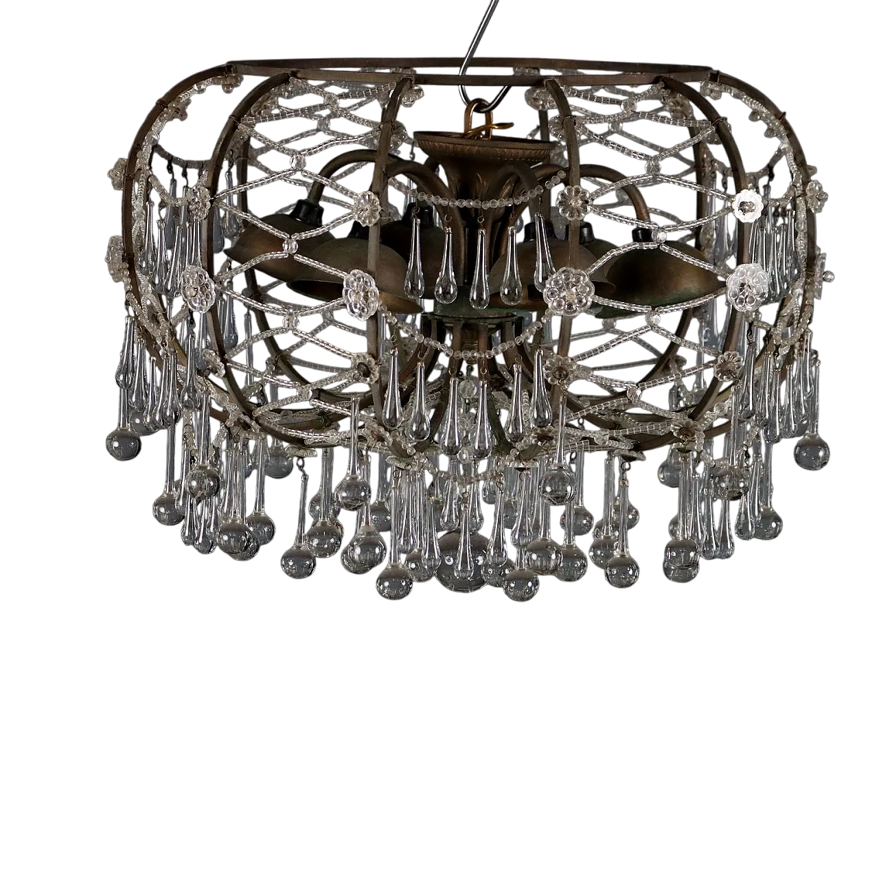 Lampadario in metallo e pendenti in vetro, '800 10