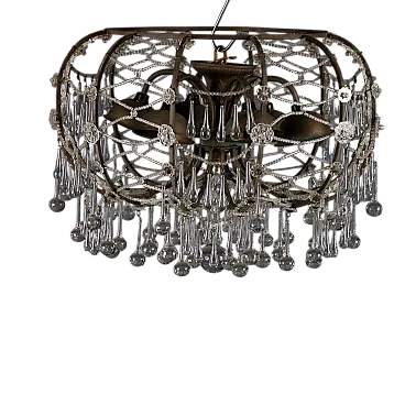 Lampadario in metallo e pendenti in vetro, '800