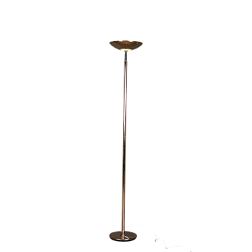 Lampada da terra in metallo ottonato, vetro e alluminio, '900