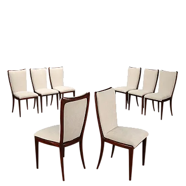 8 Sedie da pranzo in legno di faggio tinto e tessuto, '900