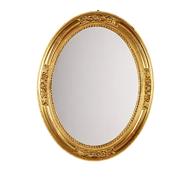 Specchiera in legno dorato con intagli floreali e perline, '900