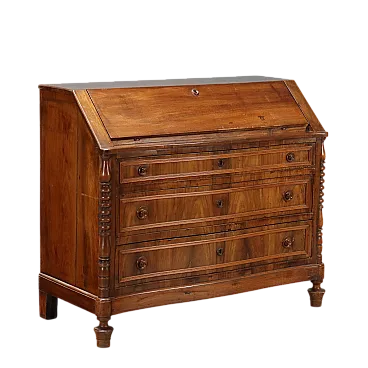 Cassettiera a ribalta in noce e semiminima, fine '800