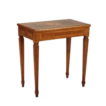 Tavolino neoclassico in noce, acero e vetro, fine '700