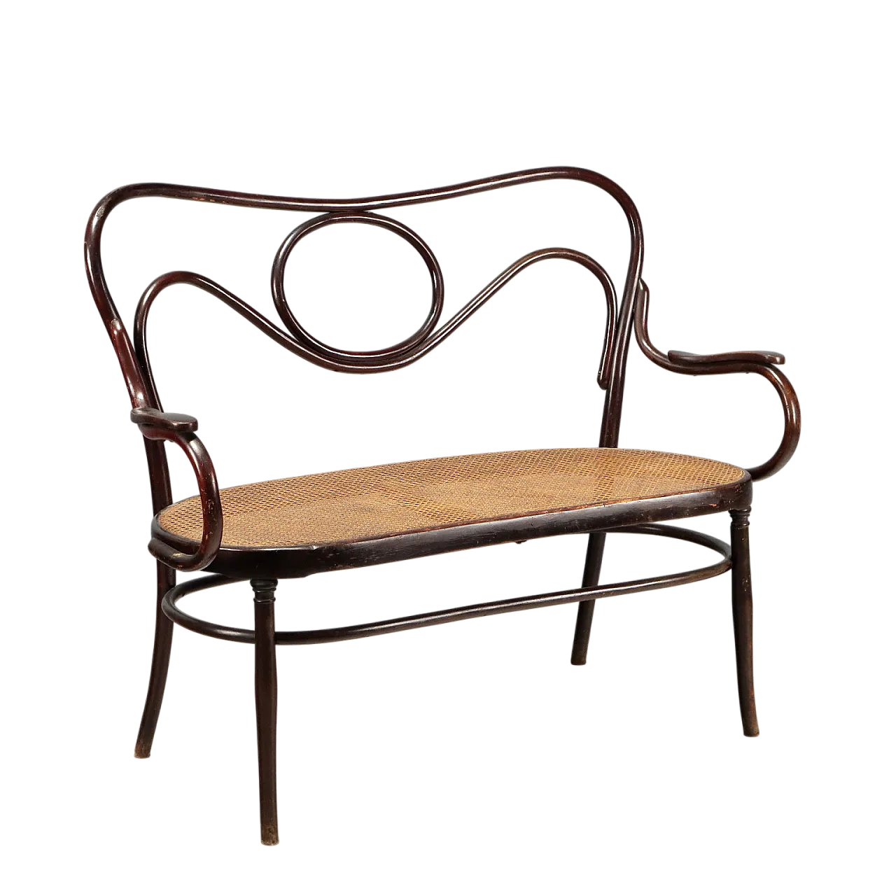 Divano due posti in faggio curvato tinto noce, stile Thonet, fine '800 10