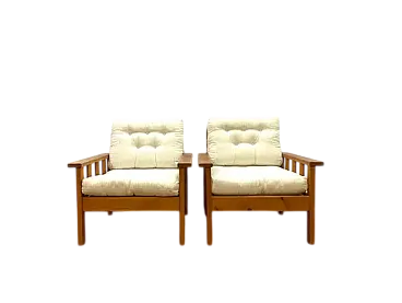 Coppia di poltrone in pino, anni '80