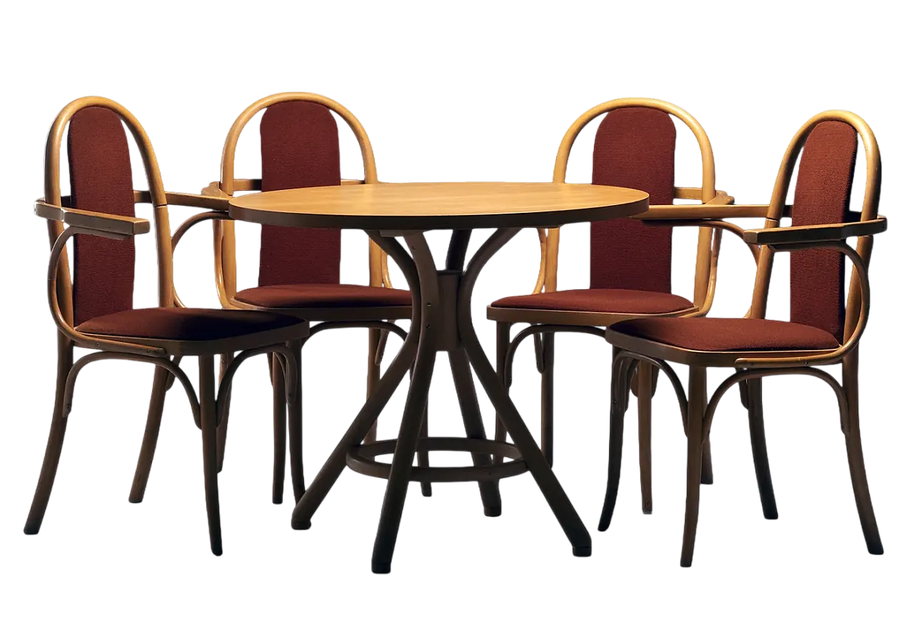 Tavolo con 4 sedie TON, fine '900 7