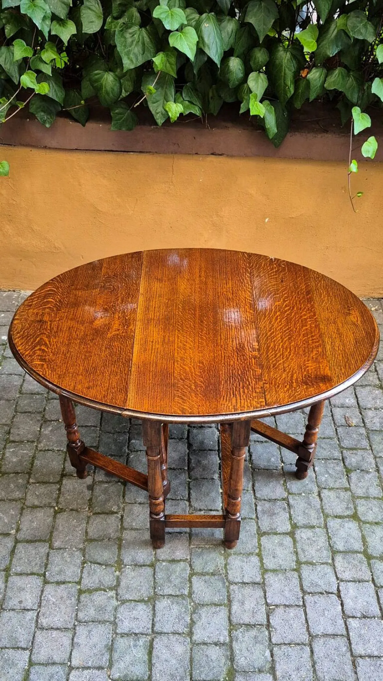 Tavolino consolle inglese in legno di rovere, fine '800 1