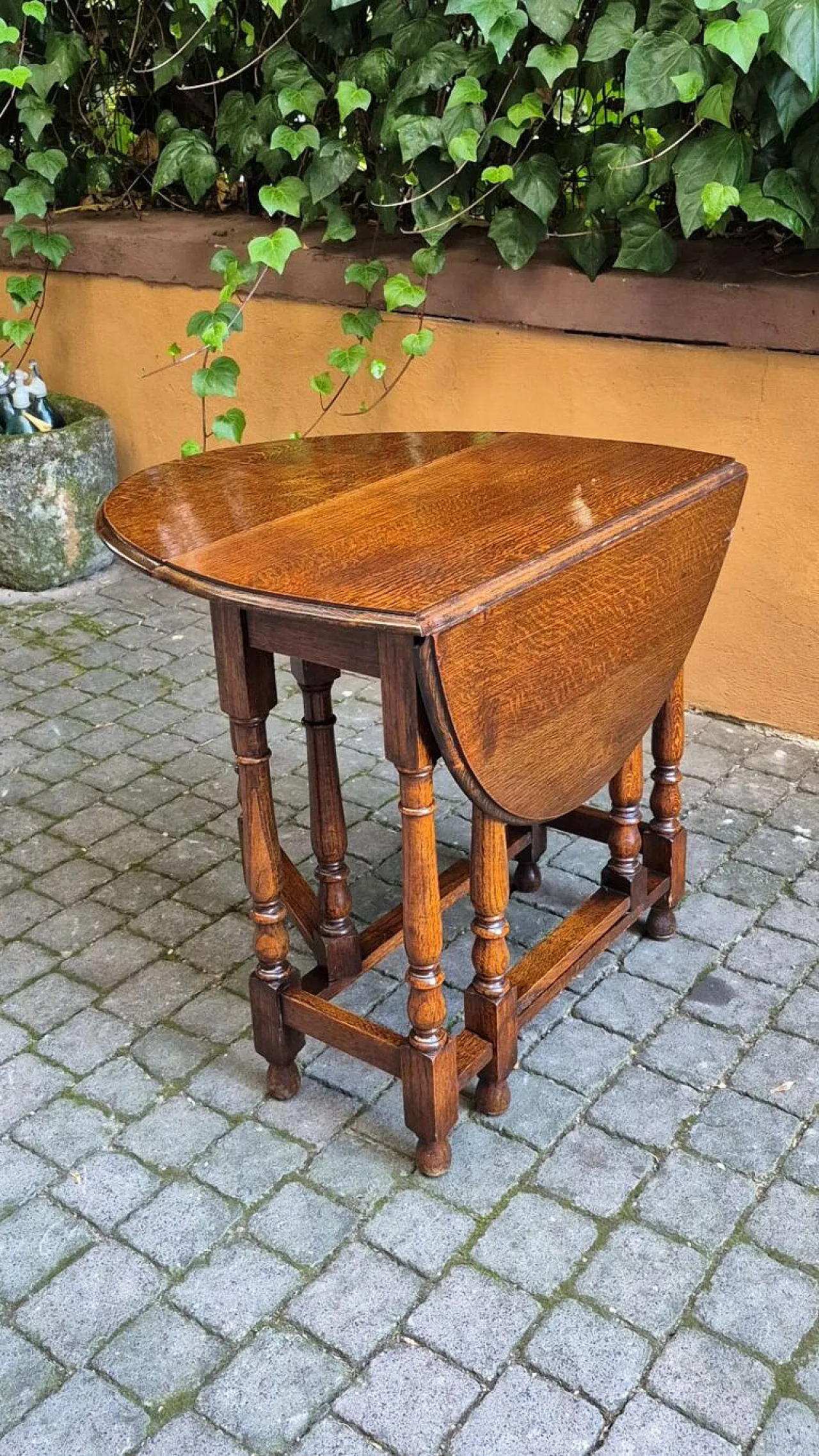 Tavolino consolle inglese in legno di rovere, fine '800 4