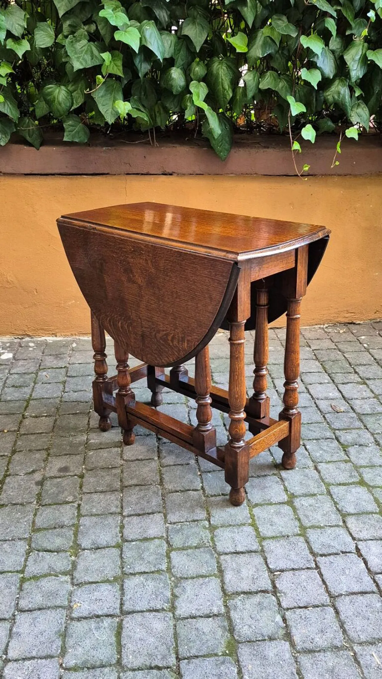 Tavolino consolle inglese in legno di rovere, fine '800 6