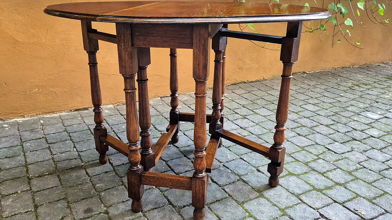 Tavolino consolle inglese in legno di rovere, fine '800 9