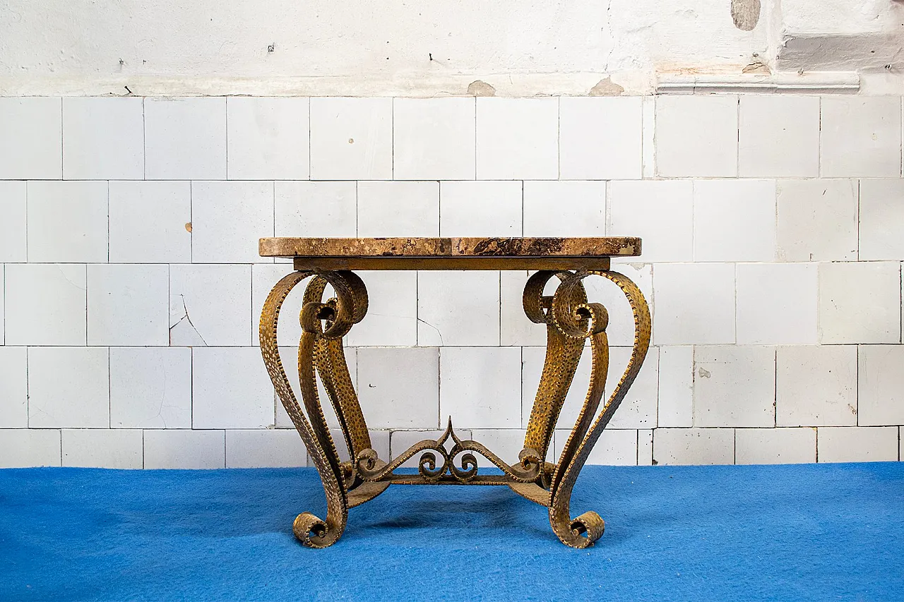 Tavolino da caffè in ferro dorato e marmo di Colli, anni '50 1