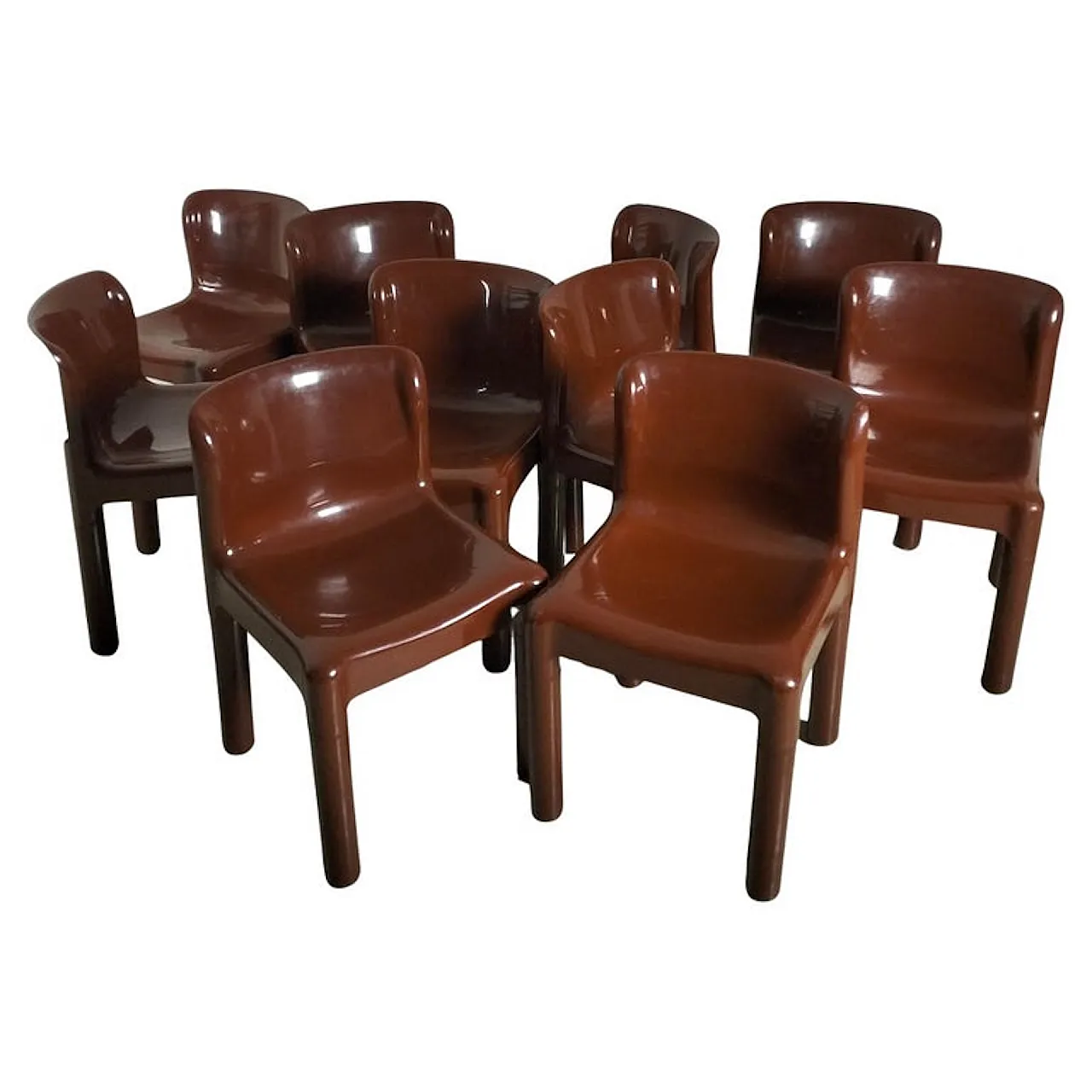 Set of 10 brown chairs 4875 mod. by C.Bartoli for Kartell  70s 1