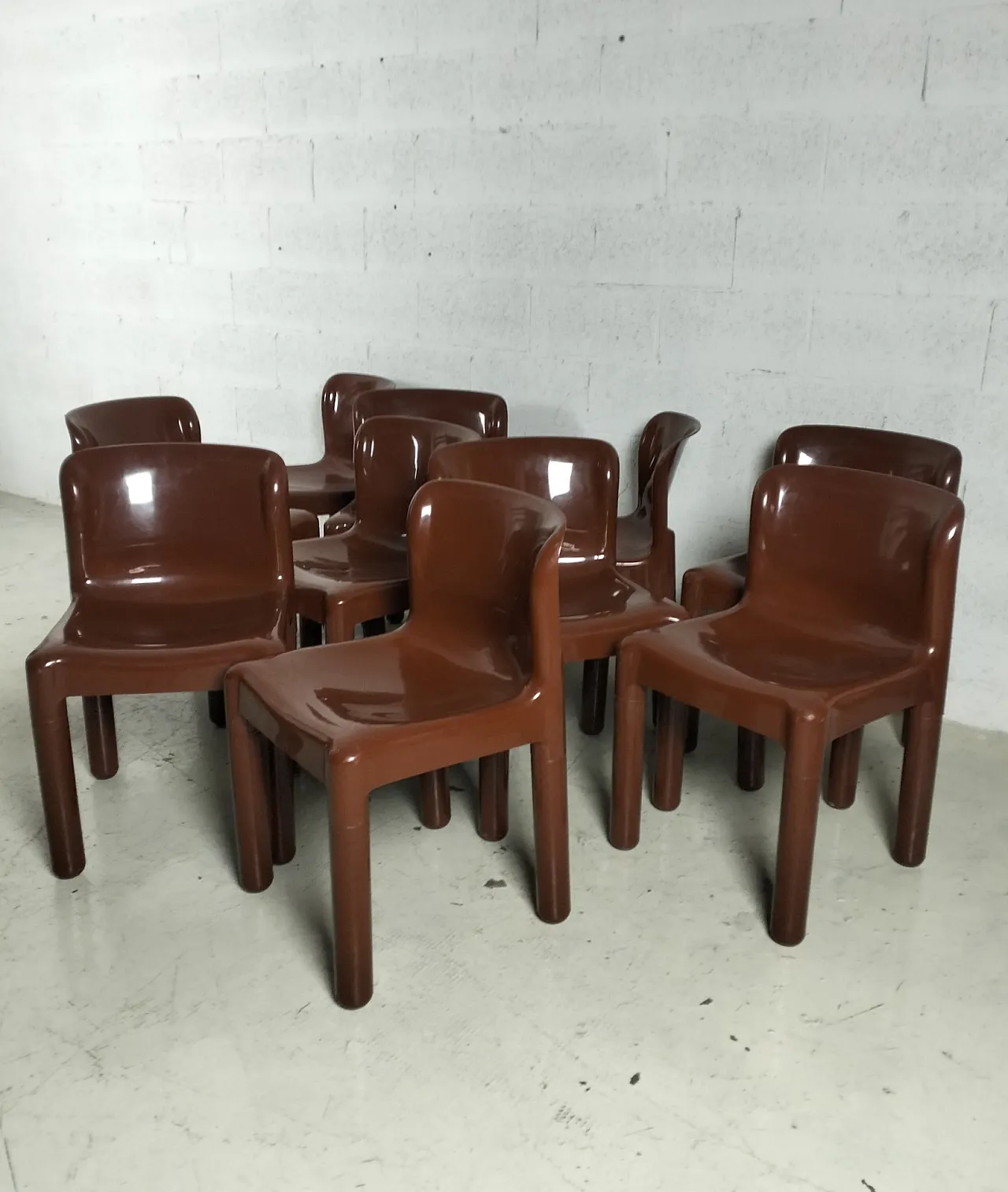Set of 10 brown chairs 4875 mod. by C.Bartoli for Kartell  70s 2