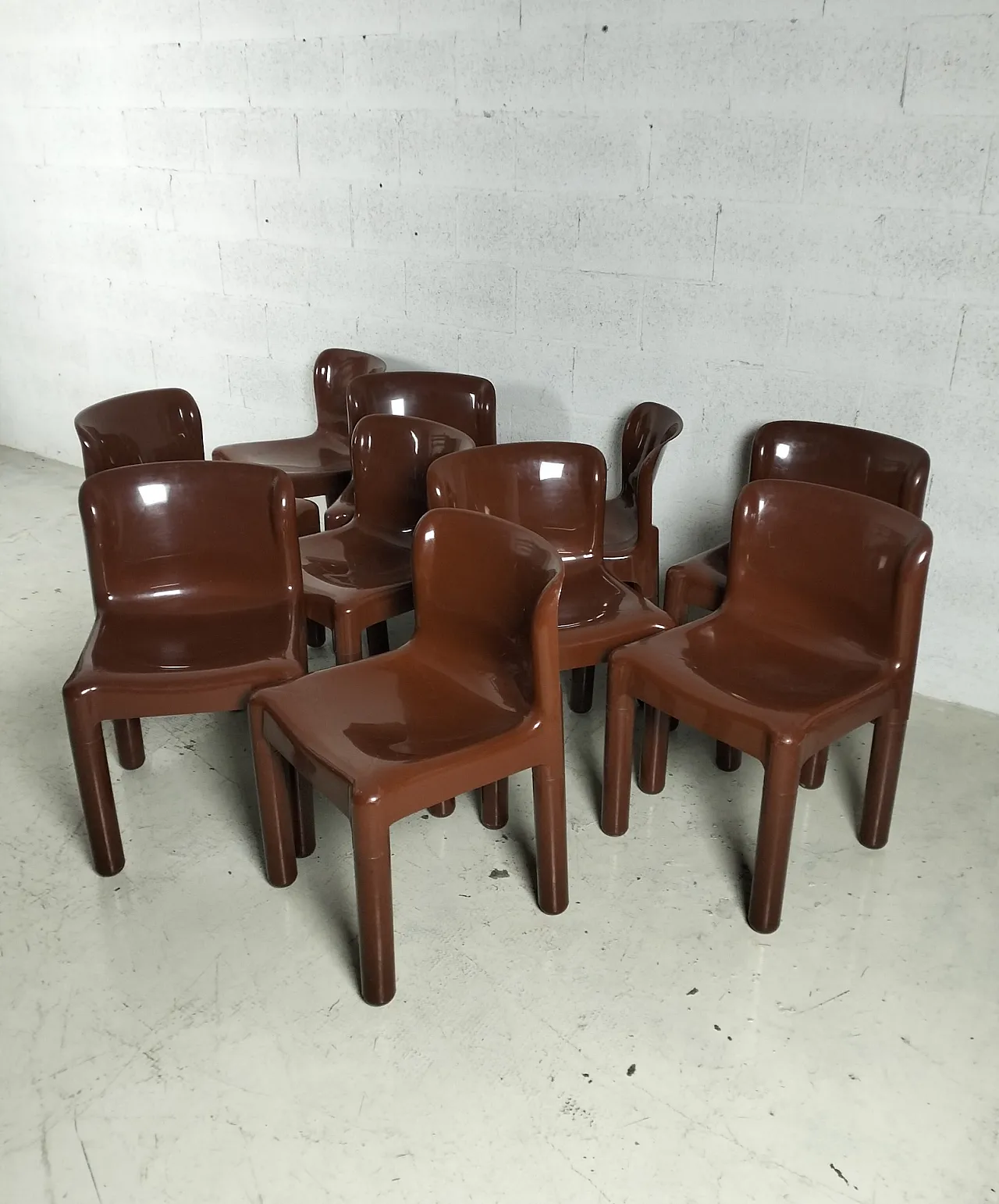 Set of 10 brown chairs 4875 mod. by C.Bartoli for Kartell  70s 3