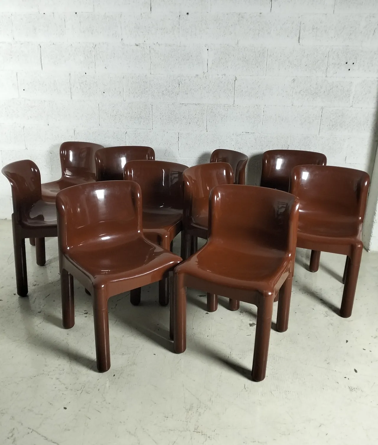Set of 10 brown chairs 4875 mod. by C.Bartoli for Kartell  70s 4