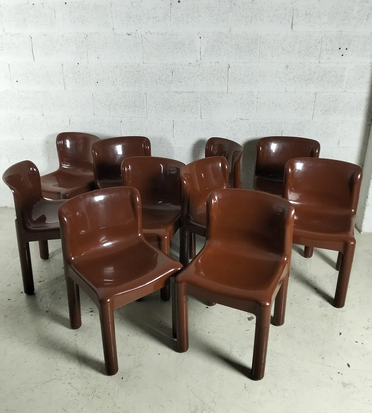 Set of 10 brown chairs 4875 mod. by C.Bartoli for Kartell  70s 5